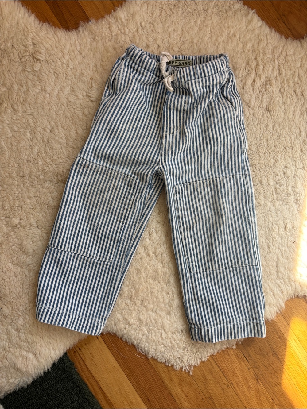 Kids Blue & White Striped Casual Drawstring Pants